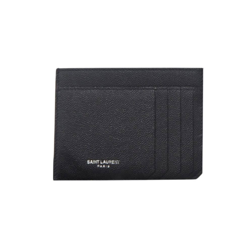 YVES SAINT LAURENT Logo Business Card Holder/Card Case 607914 Black Calf Leat...